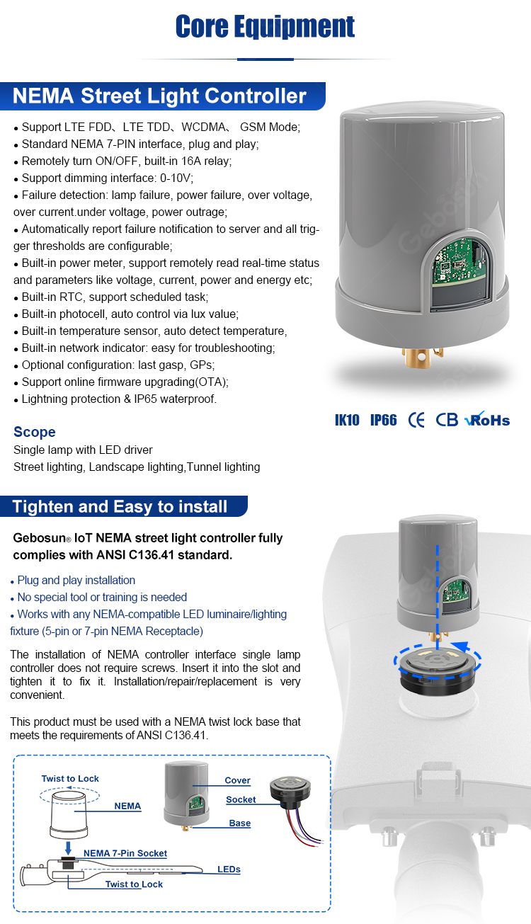 Gebosun 4G LTE Smart Street Light Solution System Architecture