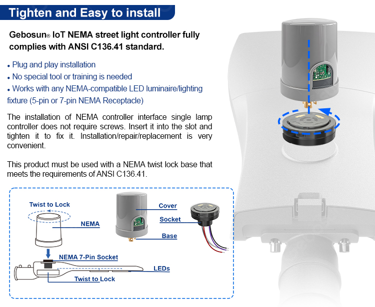NEMA 7-PIN LoRa Single Lamp Controller BS-816M IP65 Waterproof