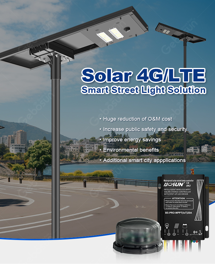 Gebosun Solar 4G LTE Smart Street Light System Overview with SCCS Platform